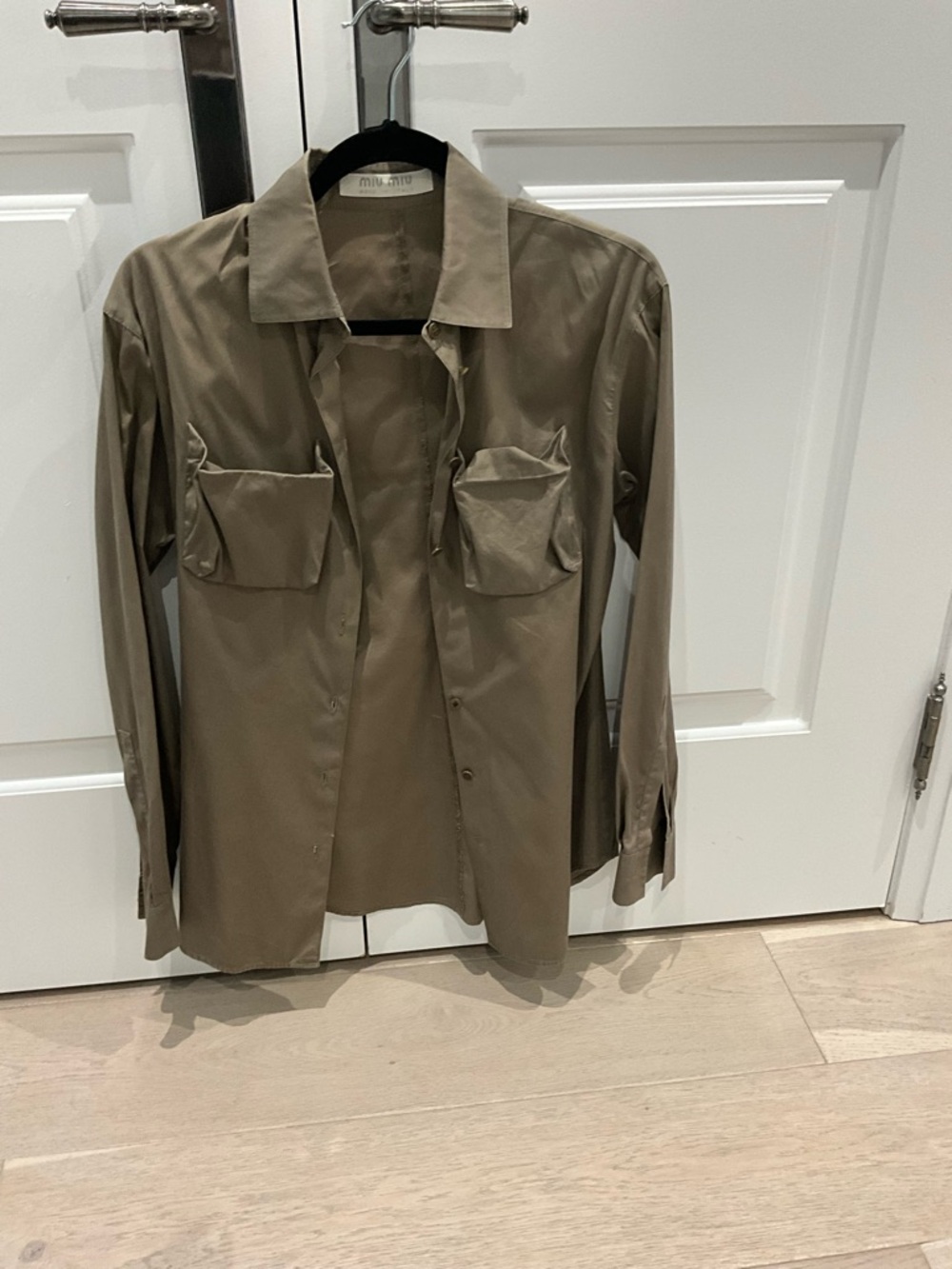 Miu Miu Taupe Lightweight Button-Up Shirt Jacket